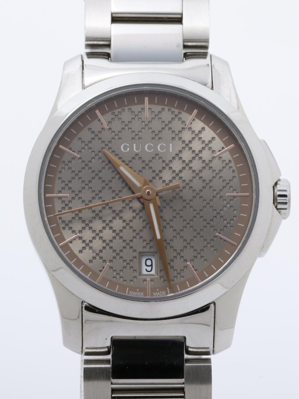 Gucci Silver Stainless Steel Watch with Taupe/Bronze Dial